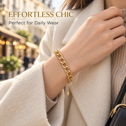 Gold-Plated Brass Cuban Link Bracelet with Adjustable Extender for Men and Women