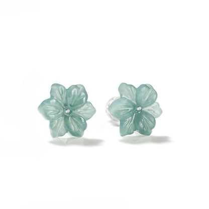 Ice Seed Jade Blue Water Orchid Flower Petals Earrings