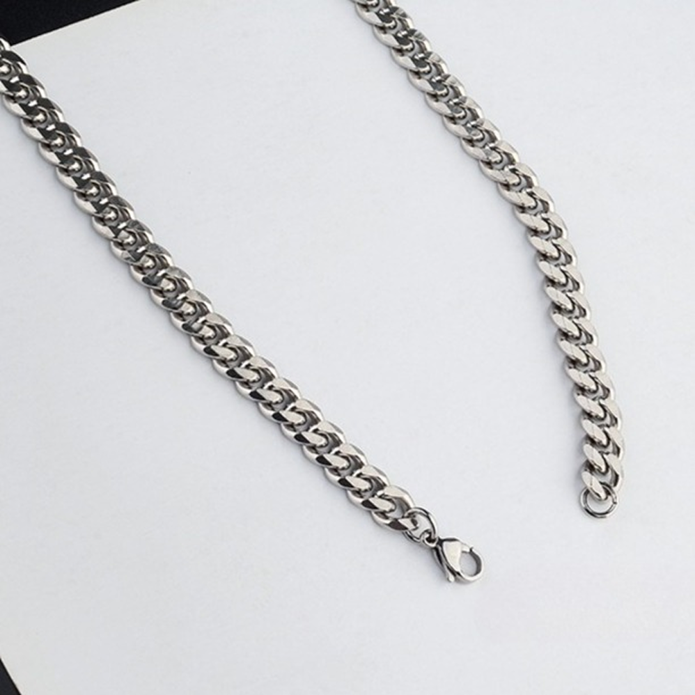 titanium steel cuban link chain necklace for men women unisex 8mm silver color 6-sided diamond cut curb link chain streetwear hip hop high street heavy duty necklaces