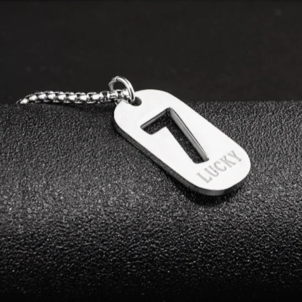 lucky number 7 pendant necklace for men women premium titanium steel dog tag nameplate hip hop punk streetwear jewelry long box chain sweater necklace gift