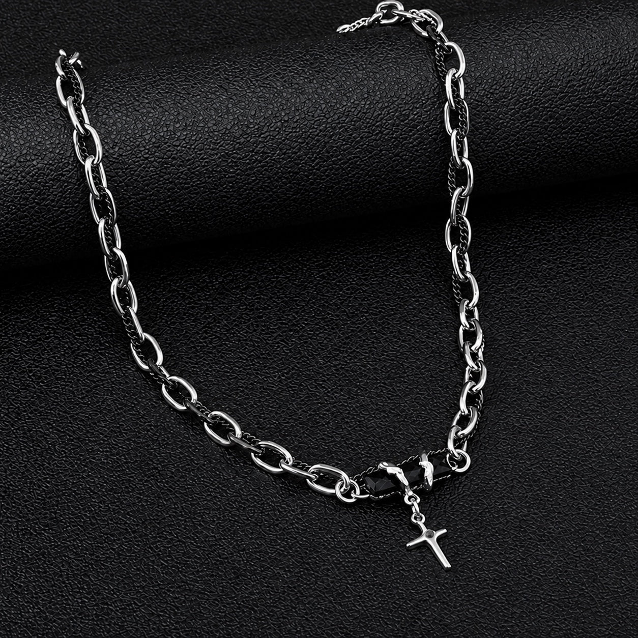 men's starburst pendant necklace titanium steel cuban link chain layered hip hop choker black gem cross accent streetwear jewelry gift for men male accessories