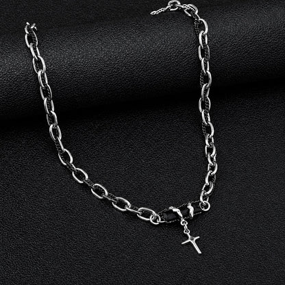 Men's Starburst Pendant Necklace Titanium Steel Cuban Link Chain Layered Hip Hop Choker Black Gem Cross Accent Streetwear Jewelry Gift for Men Male Accessories