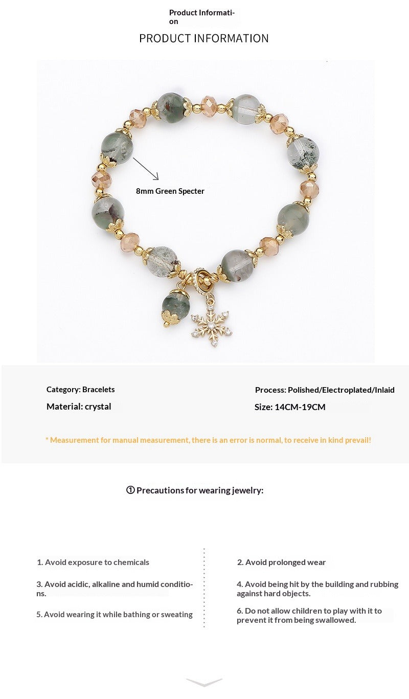 green phantom crystal charm beaded bracelet - minimalist design with snowflake pendant for women - star8s