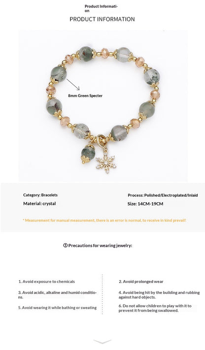 Green Phantom Crystal Charm Beaded Bracelet - Minimalist Design with Snowflake Pendant for Women - STAR8S