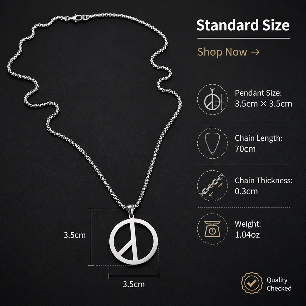 men's peace sign pendant necklace stainless steel box chain hip hop streetwear vintage anti-war symbol charm pendant jewelry gift for men women unisex