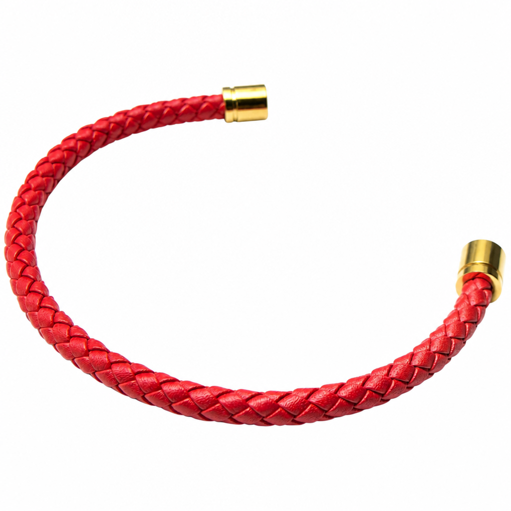 braided leather bracelet with strong magnetic clasp, 5mm stainless steel gold-tone closure wristband, unisex jewelry gift for men & women everyday wear