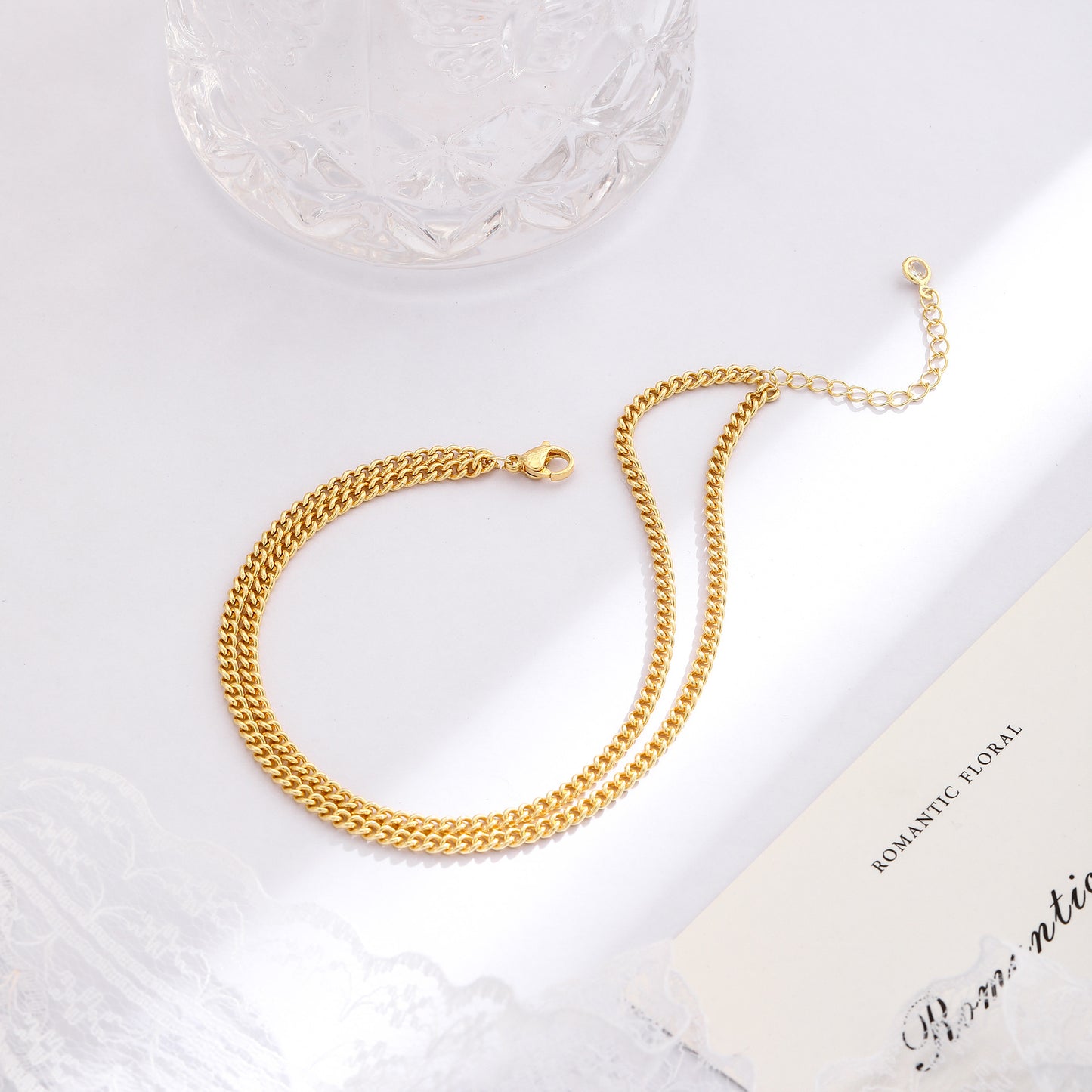 double layer cuban link anklet for women gold-tone curb chain ankle bracelet adjustable waterproof foot jewelry beach vacation accessories gift
