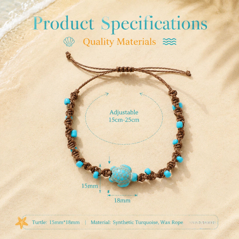 handmade turquoise sea turtle bracelet for women men bohemian blue bead woven rope anklet beach ocean wave jewelry adjustable cord marine charms gift