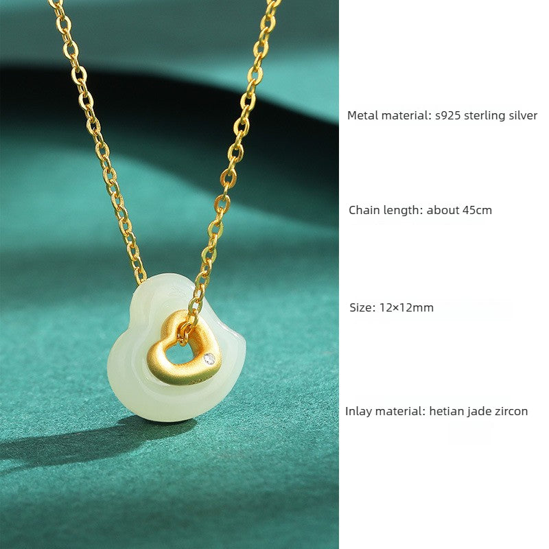 Hetian Jade Heart Necklace - S925 Sterling Silver Romantic Gift STAR8S