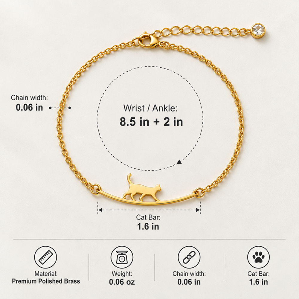 women's gold-tone brass walking cat anklet with adjustable extender