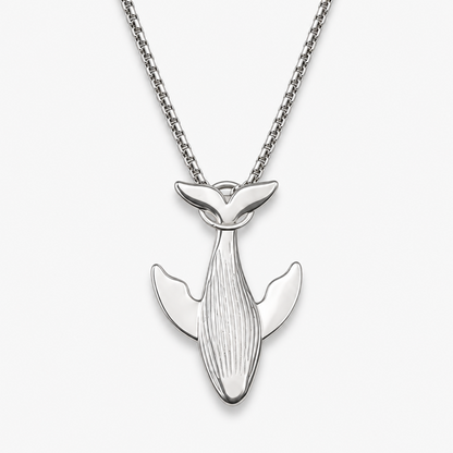 Titanium Steel Whale Fall Pendant Necklace for Men Unisex Vintage Silver Humpback Whale Tail Charm Long Box Chain Sweater Necklace Hip Hop Streetwear Minimalist Ocean Jewelry Aesthetic Gift 27.5 Inches