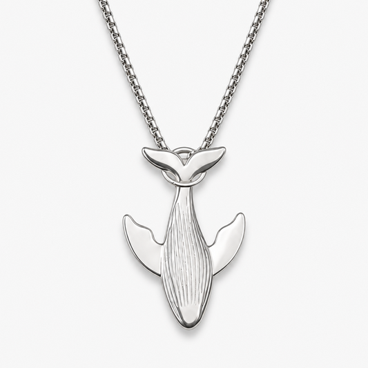 Titanium Steel Whale Fall Pendant Necklace for Men Unisex Vintage Silver Humpback Whale Tail Charm Long Box Chain Sweater Necklace Hip Hop Streetwear Minimalist Ocean Jewelry Aesthetic Gift 27.5 Inches