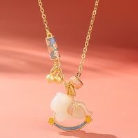 Chinese Zodiac Horse Jade Necklace – Natural Hetian Jade S925 Silver Rocking Horse Pendant for Women - STAR8S