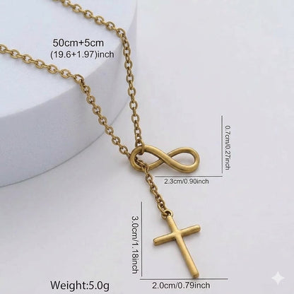Stainless Steel Infinity Cross Necklace for Women Gold Tone Infinity Loop Cross Pendant Lariat Necklace Religious Faith Christian Jewelry Elegant Y Necklace Gift for Her