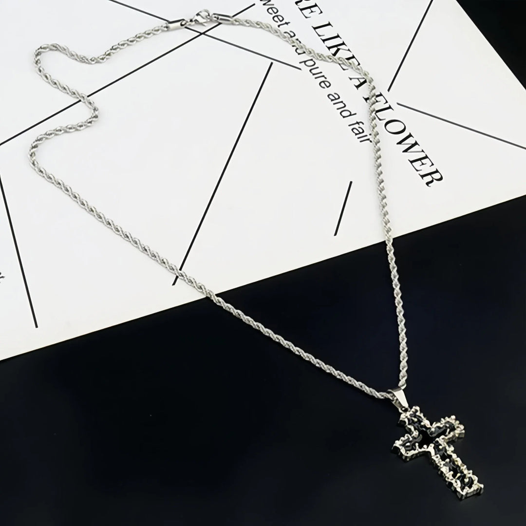 gothic cross necklace for men women liquid metal molten lava cross pendant necklace y2k hip hop punk rock twist rope chain grunge streetwear techwear jewelry gift