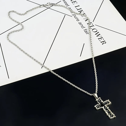 Gothic Cross Necklace for Men Women Liquid Metal Molten Lava Cross Pendant Necklace Y2K Hip Hop Punk Rock Twist Rope Chain Grunge Streetwear Techwear Jewelry Gift