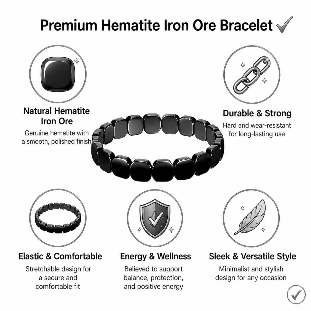natural black hematite stone bracelet for men raw iron ore crushed nugget beads asymmetric beaded bracelet y2k hip hop gothic punk rock wristband retro industrial stacking jewelry holiday gift