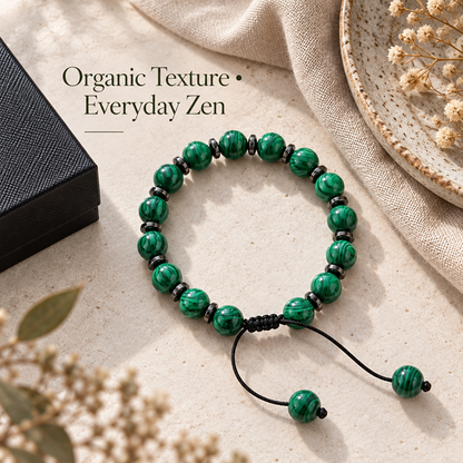 Unisex Green Striped Bead Adjustable Woven Cord Bracelet