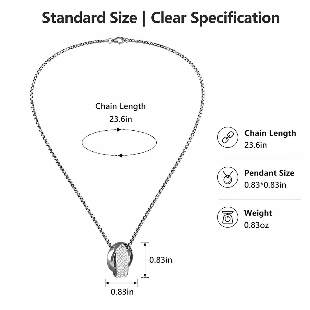 titanium steel double ring pendant necklace for men unisex iced out rhinestone interlocking circle pendant hip hop streetwear box chain high street cyberpunk jewelry