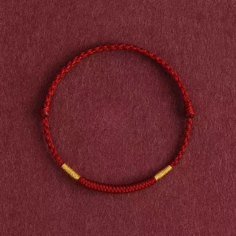 red string bracelet & anklet with gold knot | handmade simple circle for good luck & safety