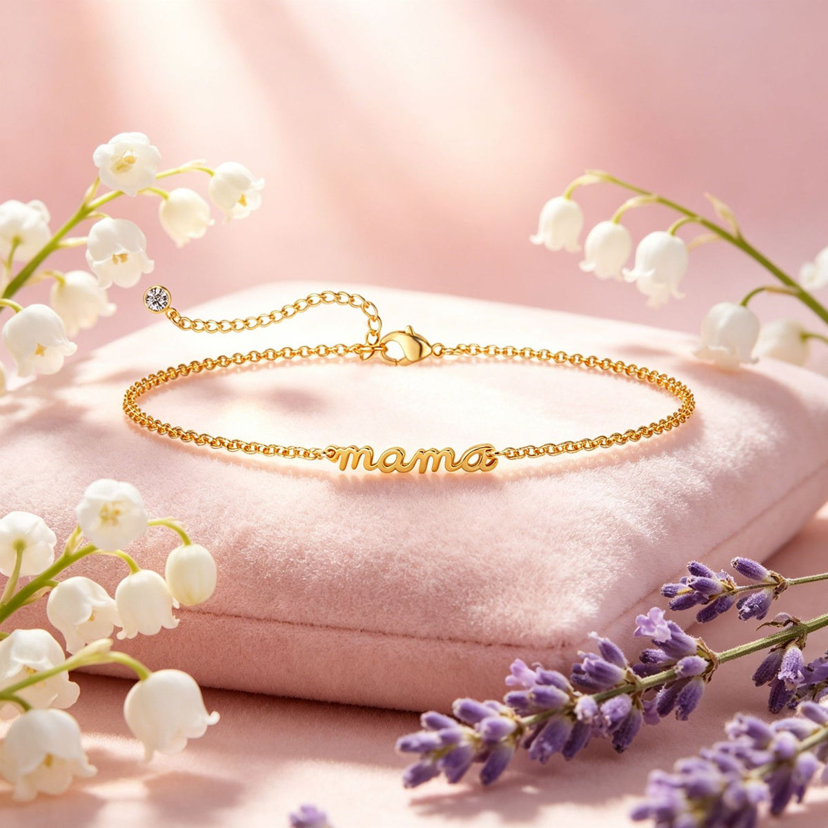 gold-tone mama bracelet for women, electroplated brass adjustable chain bracelet, dainty mother's day birthday gift for mom