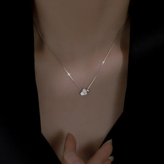 double heart pendant necklace for women crystal pavé interlocking hearts charm choker dainty layering clavicle chain sweet romantic aesthetic light luxury ins trendy costume jewelry anniversary birthday gift for girlfriend teen girls 40cm+5cm