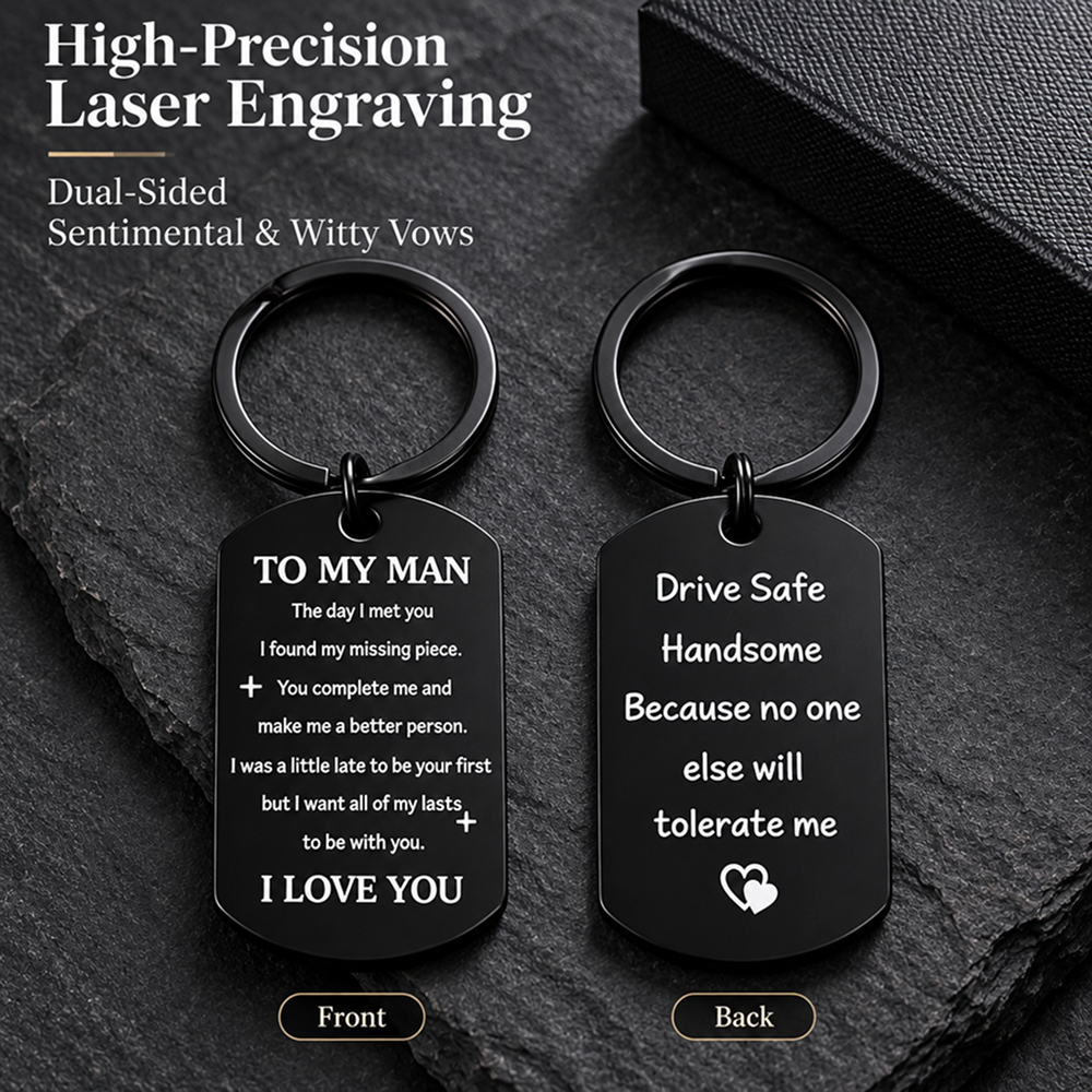 double-sided stainless steel message keychain, drive safe gift for husband or boyfriend