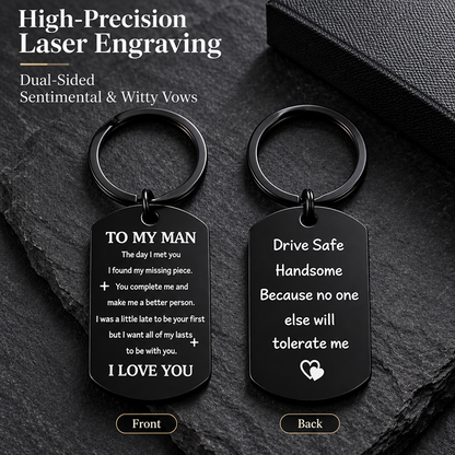Double-Sided Stainless Steel Message Keychain, Drive Safe Gift for Husband or Boyfriend
