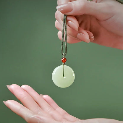 Natural Hetian Jade Ping An Pendant Necklace