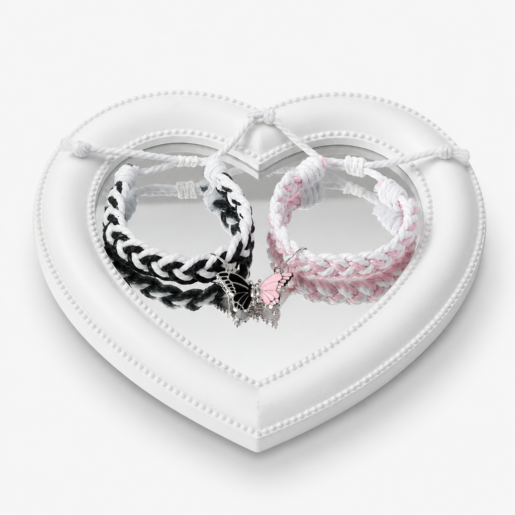 magnetic butterfly couple bracelets for boyfriend and girlfriend adjustable braided rope matching relationship bracelets long distance friendship jewelry gift set