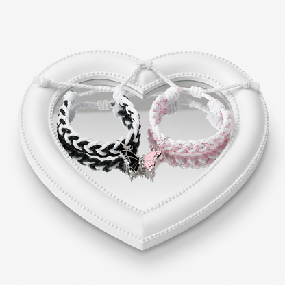 Magnetic Butterfly Couple Bracelets for Boyfriend and Girlfriend Adjustable Braided Rope Matching Relationship Bracelets Long Distance Friendship Jewelry Gift Set
