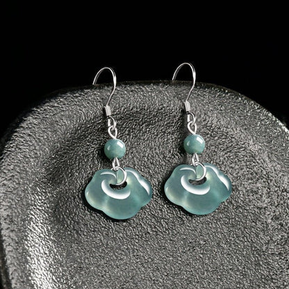 S925 Silver Natural Jade Blue Water Cloud-Style Ruyi Earrings