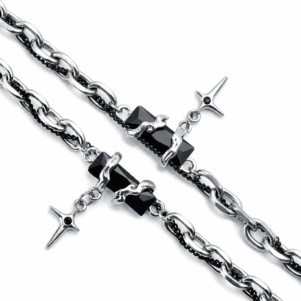 titanium steel black cubic zirconia cross chain bracelet for men women layered cable curb link wristband gothic punk cross charm jewelry eboy egirl y2k aesthetic gift