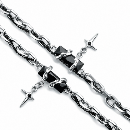 Titanium Steel Black Cubic Zirconia Cross Chain Bracelet for Men Women Layered Cable Curb Link Wristband Gothic Punk Cross Charm Jewelry Eboy Egirl Y2K Aesthetic Gift