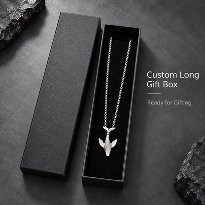 Titanium Steel Whale Fall Pendant Necklace for Men Unisex Vintage Silver Humpback Whale Tail Charm Long Box Chain Sweater Necklace Hip Hop Streetwear Minimalist Ocean Jewelry Aesthetic Gift 27.5 Inches