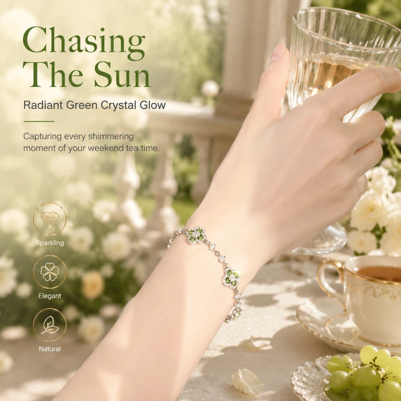 silver four leaf clover bracelet for women emerald green lucky clover charm bracelet sparkly crystal adjustable bolo slider bracelet premium dainty layering jewelry irish good luck gift for her anniversary birthday