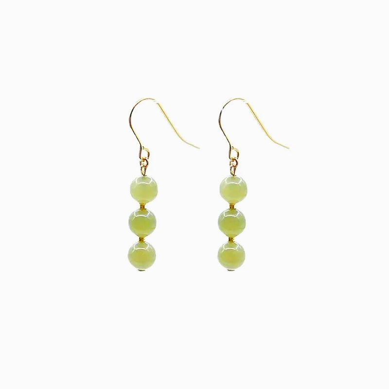 green jade hook 14k gold plated earrings