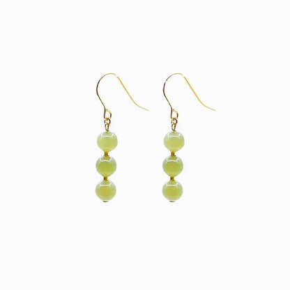 Green Jade Hook 14K Gold Plated Earrings