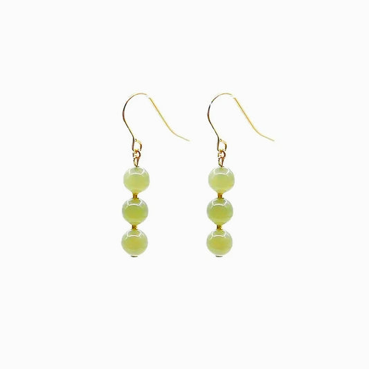 Green Jade Hook 14K Gold Plated Earrings