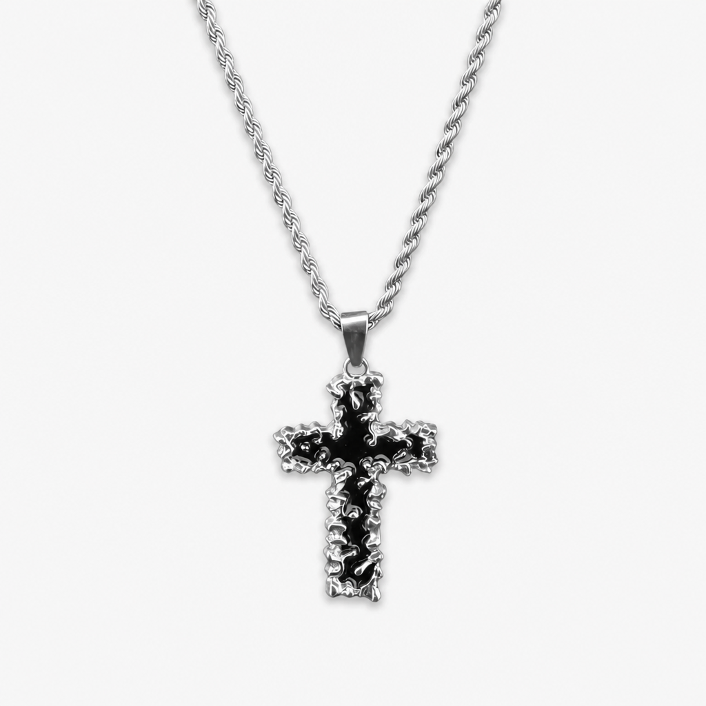 gothic cross necklace for men women liquid metal molten lava cross pendant necklace y2k hip hop punk rock twist rope chain grunge streetwear techwear jewelry gift