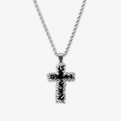 Gothic Cross Necklace for Men Women Liquid Metal Molten Lava Cross Pendant Necklace Y2K Hip Hop Punk Rock Twist Rope Chain Grunge Streetwear Techwear Jewelry Gift