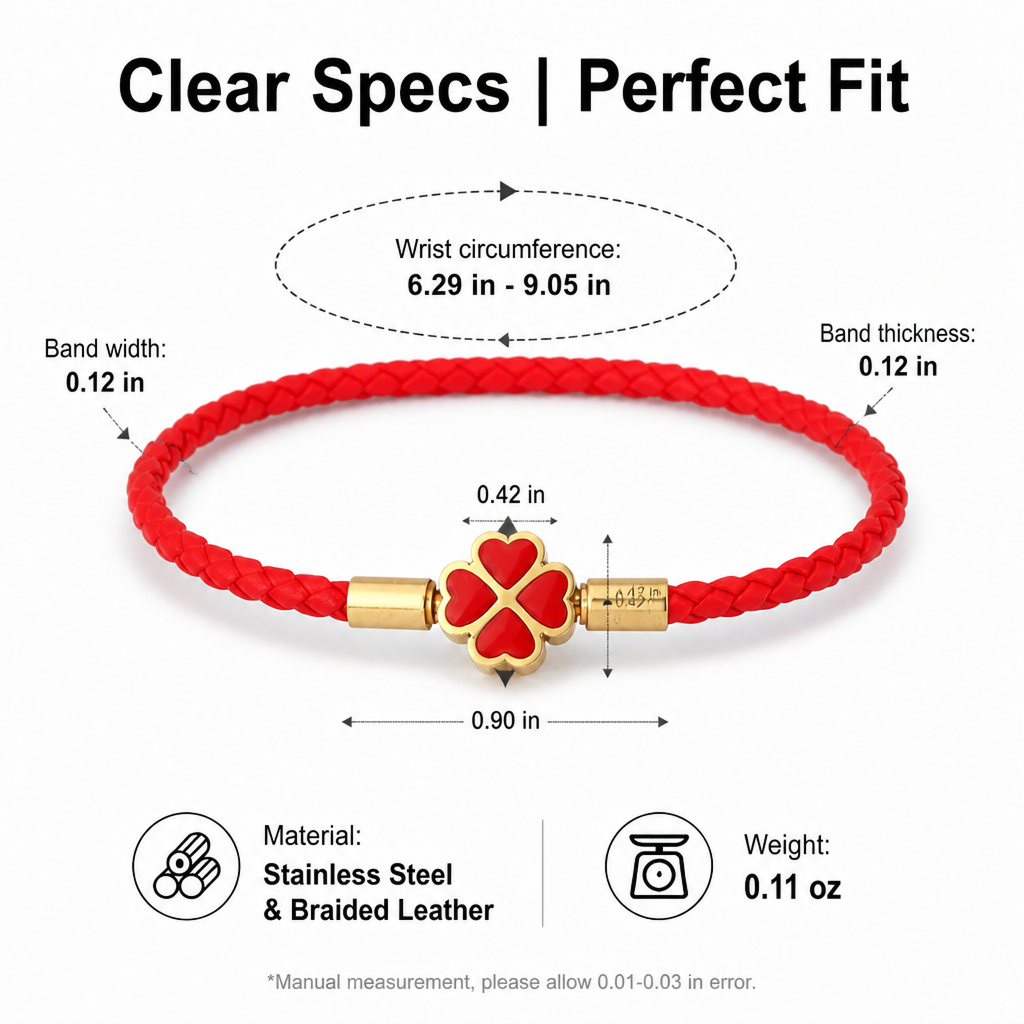 red string bracelet for women men stainless steel four leaf clover braided leather bracelet lucky protection amulet kabbalah red rope wristband friendship jewelry gift 8.3 inches