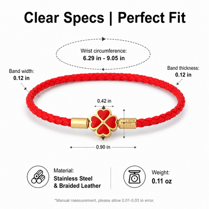 Red String Bracelet for Women Men Stainless Steel Four Leaf Clover Braided Leather Bracelet Lucky Protection Amulet Kabbalah Red Rope Wristband Friendship Jewelry Gift 8.3 Inches
