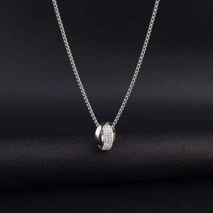 Titanium Steel Double Ring Pendant Necklace for Men Unisex Iced Out Rhinestone Interlocking Circle Pendant Hip Hop Streetwear Box Chain High Street Cyberpunk Jewelry