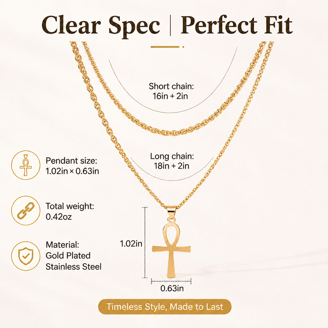 layered ankh cross necklace set for men women stainless steel egyptian key of life pendant twisted rope chain choker gold plated religious protection amulet statement sweater chain jewelry gift