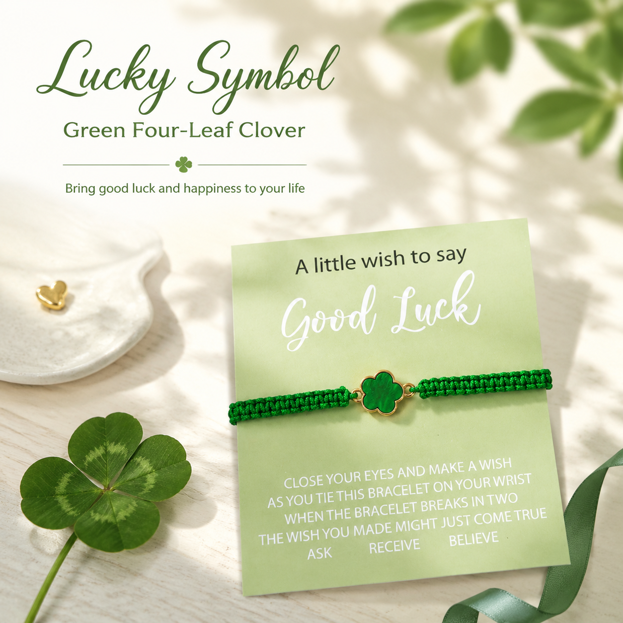 lucky five leaf clover wish bracelet for women teen girls emerald green adjustable hand woven string bracelet extra fortune blessing jewelry gift with card