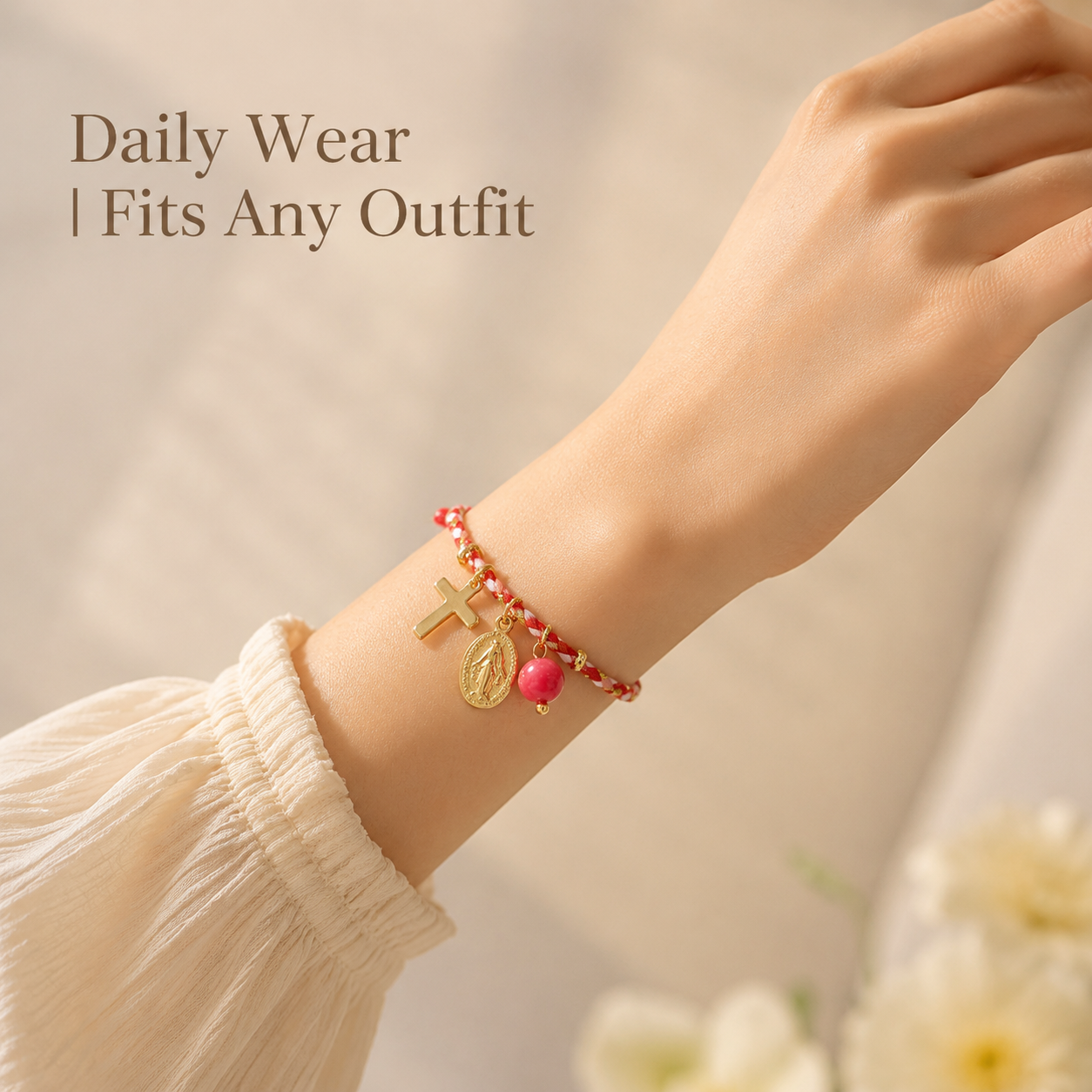 handmade woven cord bracelet for women men gold plated cross pendant oval virgin mary miraculous medal adjustable protection blessing braided cotton rope jewelry gift