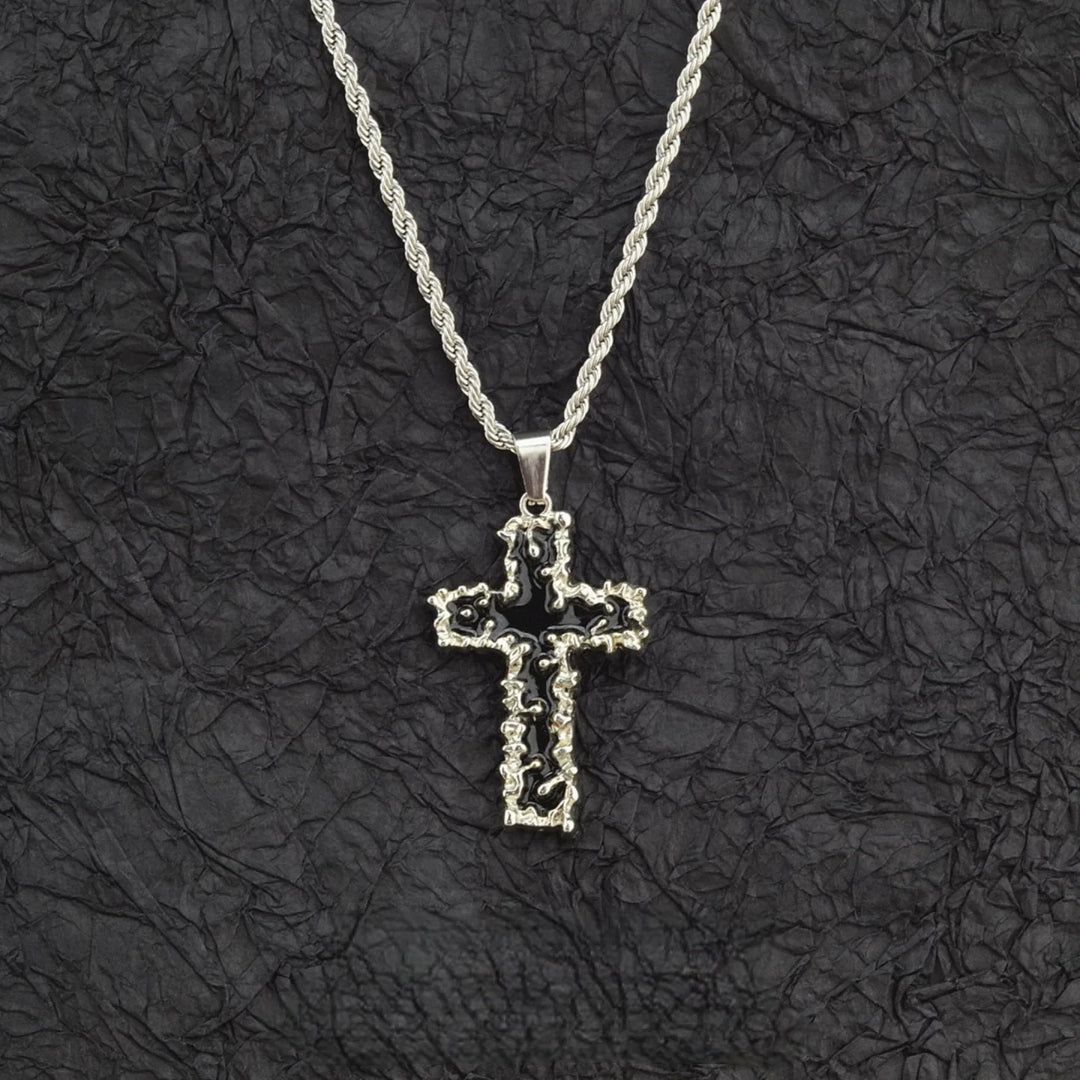 gothic cross necklace for men women liquid metal molten lava cross pendant necklace y2k hip hop punk rock twist rope chain grunge streetwear techwear jewelry gift