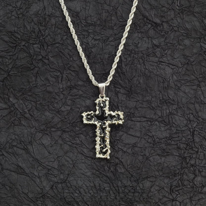 Gothic Cross Necklace for Men Women Liquid Metal Molten Lava Cross Pendant Necklace Y2K Hip Hop Punk Rock Twist Rope Chain Grunge Streetwear Techwear Jewelry Gift
