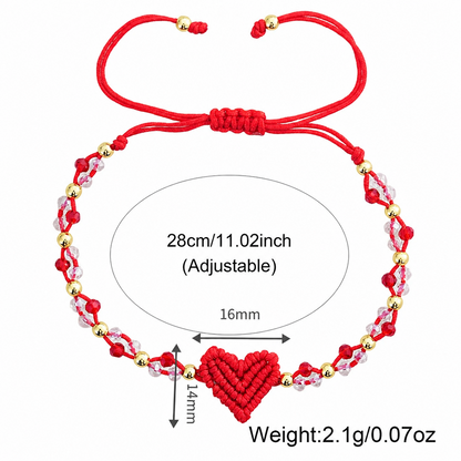 Handmade Red String Bracelet for Women Girlfriend Couples Matching Woven Macrame Heart Charm Bracelet Crystal Beaded Adjustable Rope Anniversary Valentine's Day Romantic Love Jewelry Gift with Card
